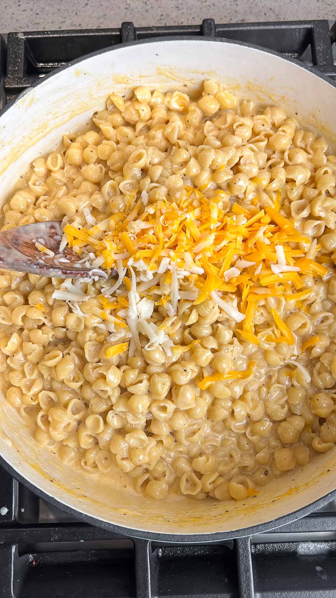 shredded cheese added to mac and cheese