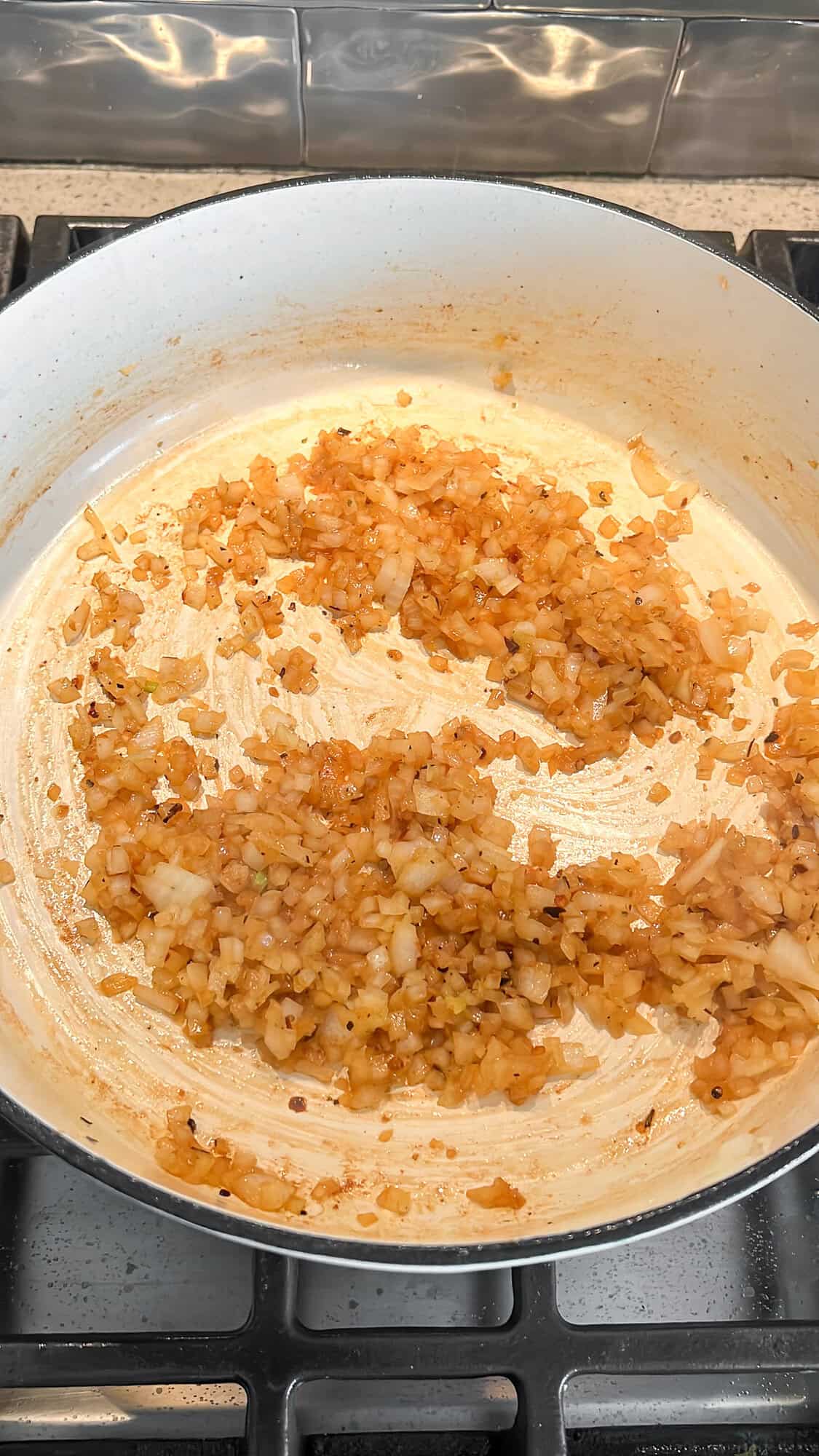 sautéing the aromatics for one-pot chicken scampi