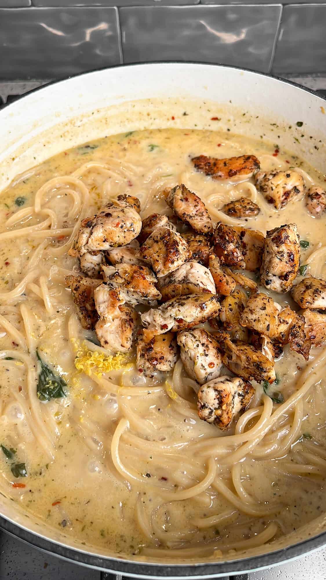 chicken added to chicken scampi