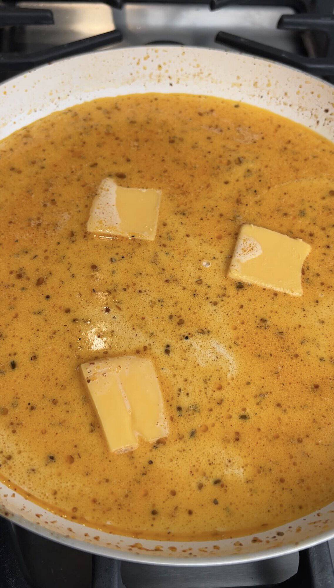 making the cream sauce for steak tortellini