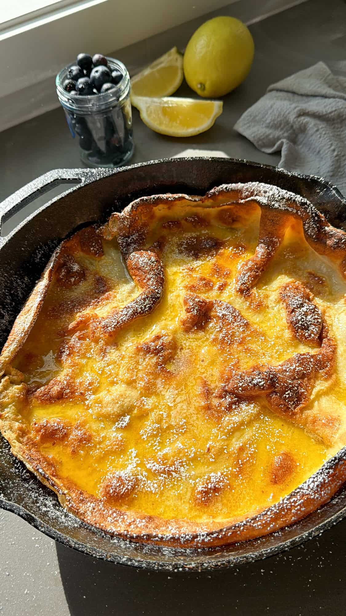 dutch baby with powdered sugar