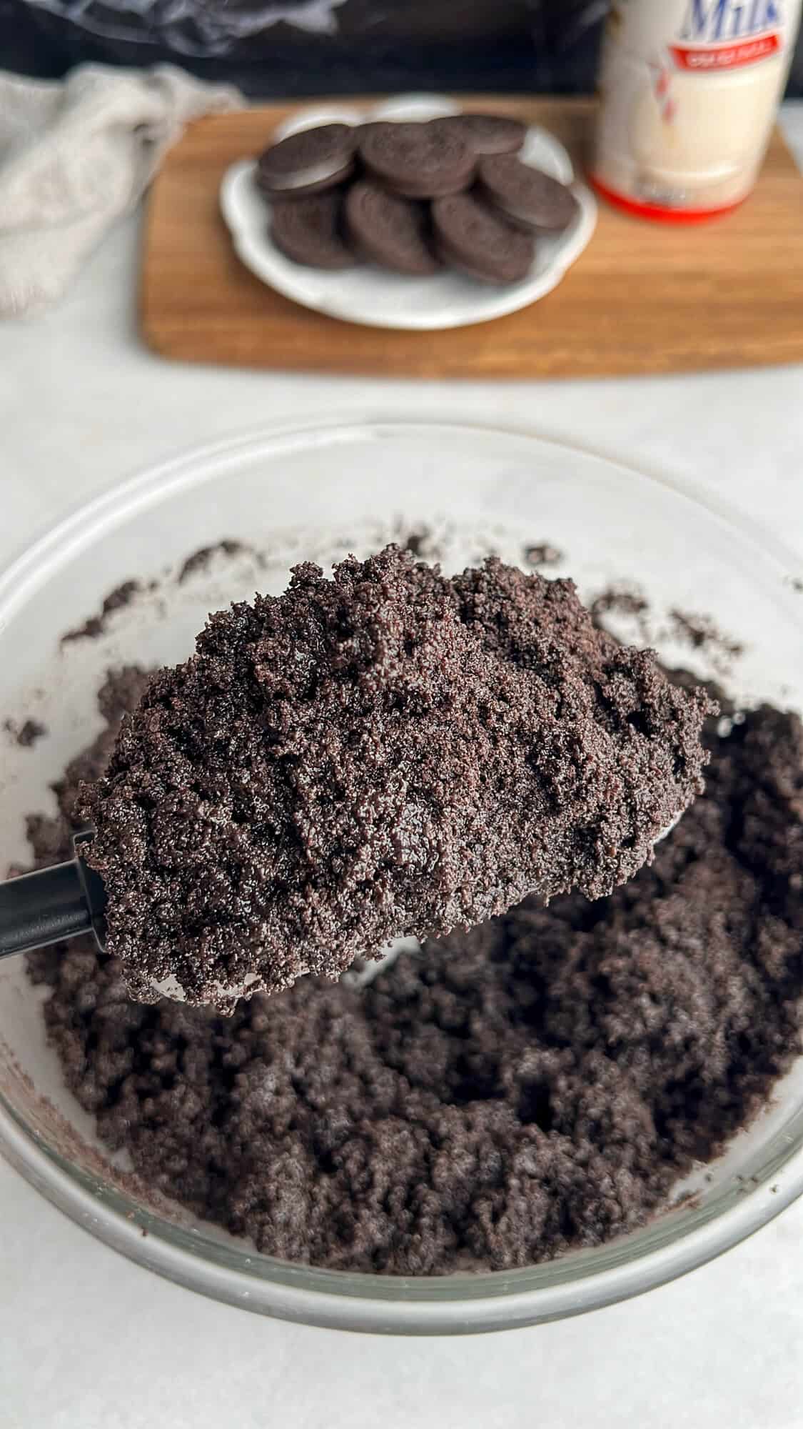 wet sand texture to butter coated oreo crumbs
