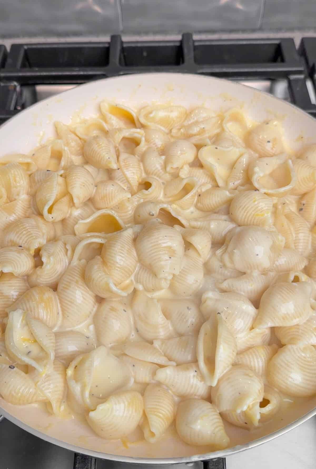 pasta al limone shells coated in the pan sauce