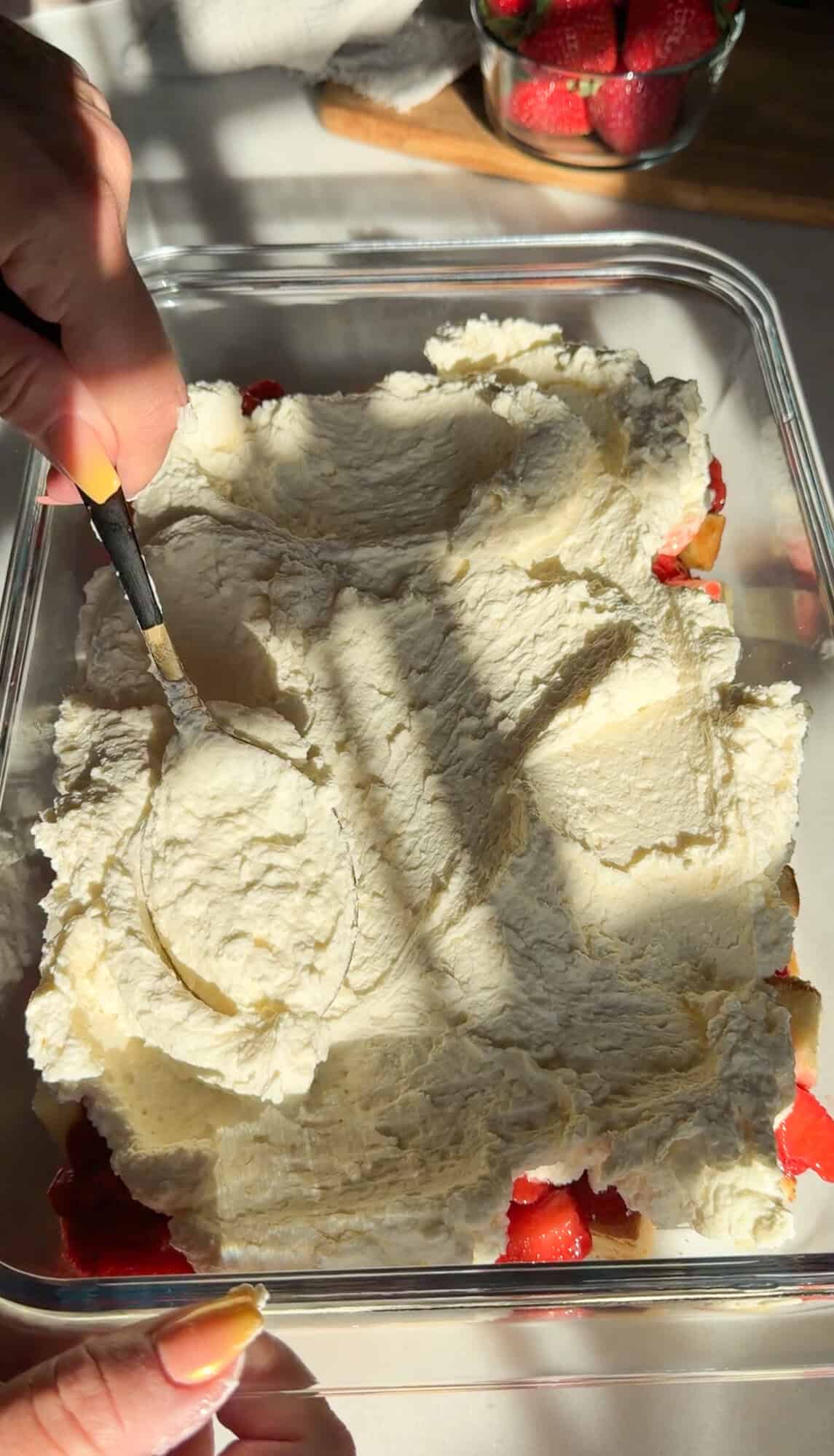 cheesecake layer added to strawberry shortcake cheesecake