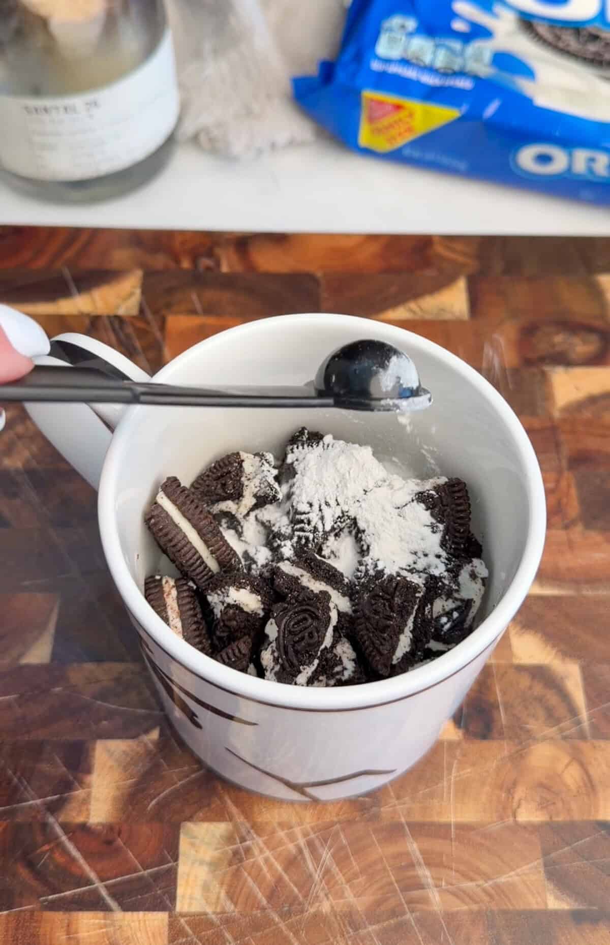 baking powder added to an oreo mug cake