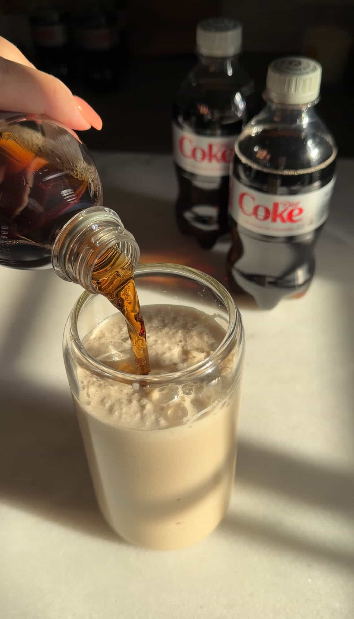 whipped diet coke in a glass