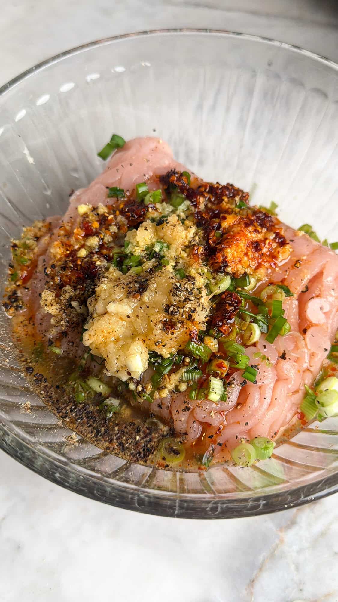 ground chicken mixture in a bowl