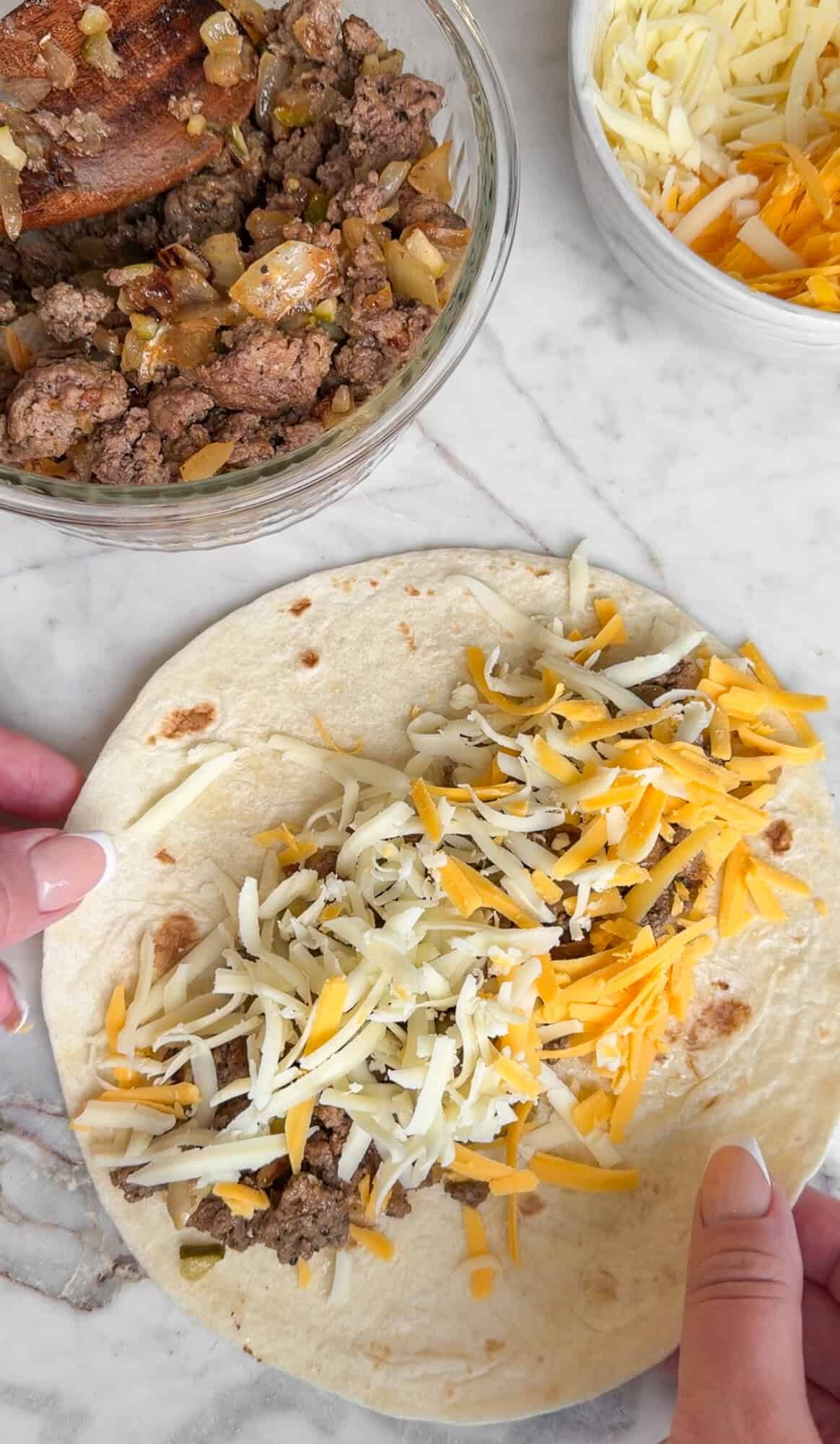 cheeseburger taquitos assembly