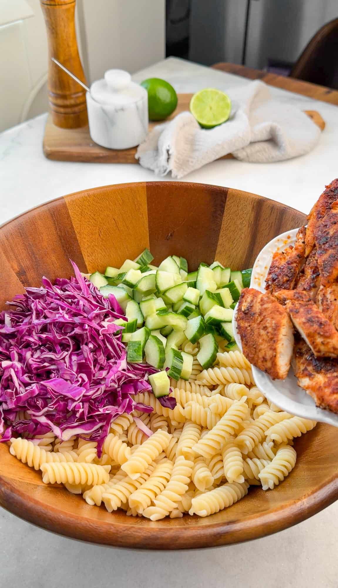 recipe steps for making chili oil pasta salad