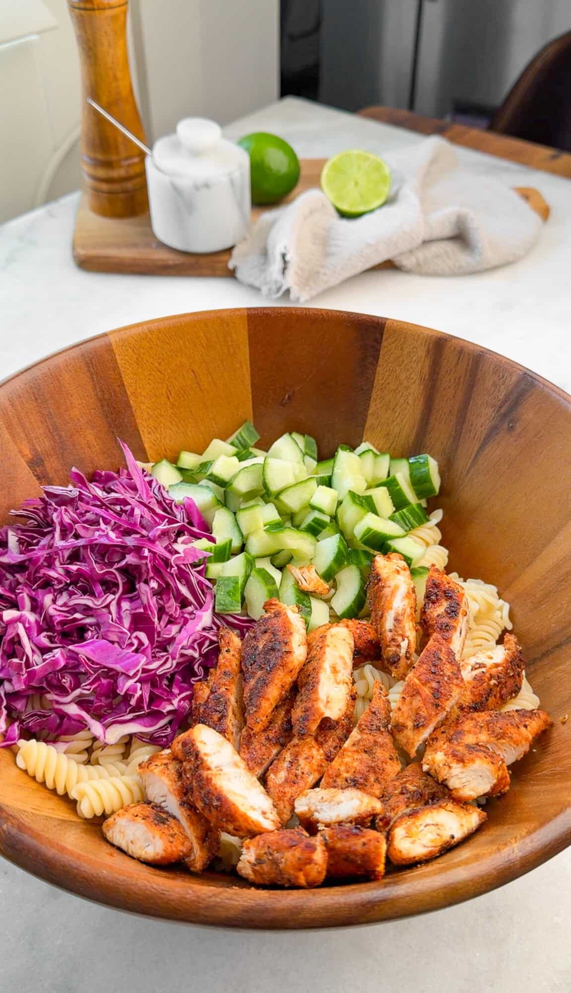recipe steps for making chili oil pasta salad