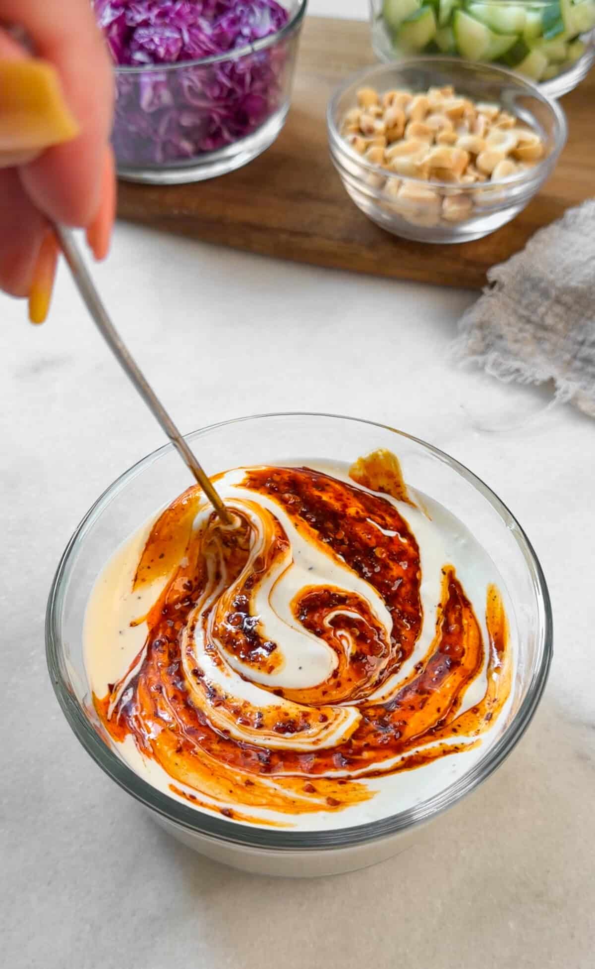 making the sweet and spicy dressing
