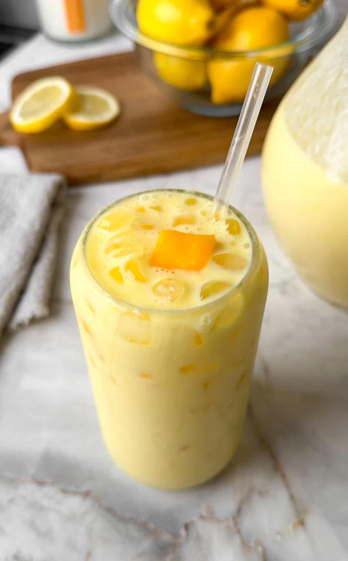 mango lemonade in a glass