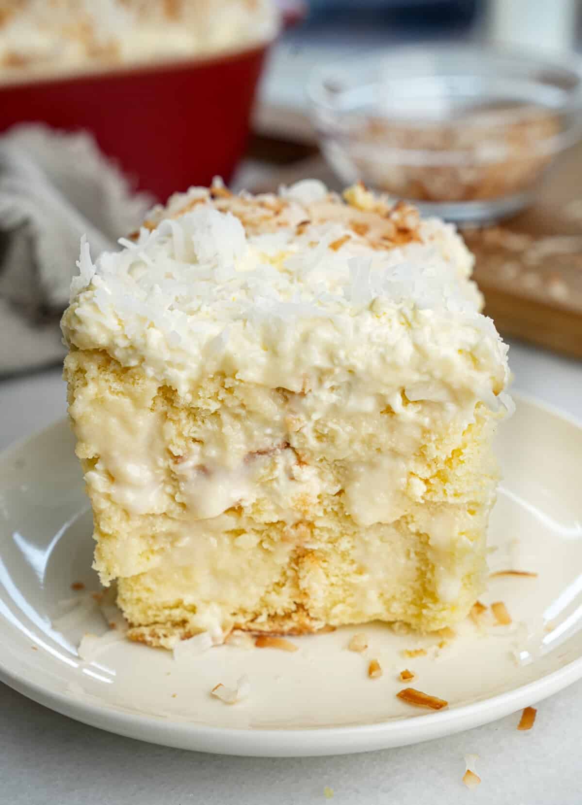 slice of coconut cake on a plate