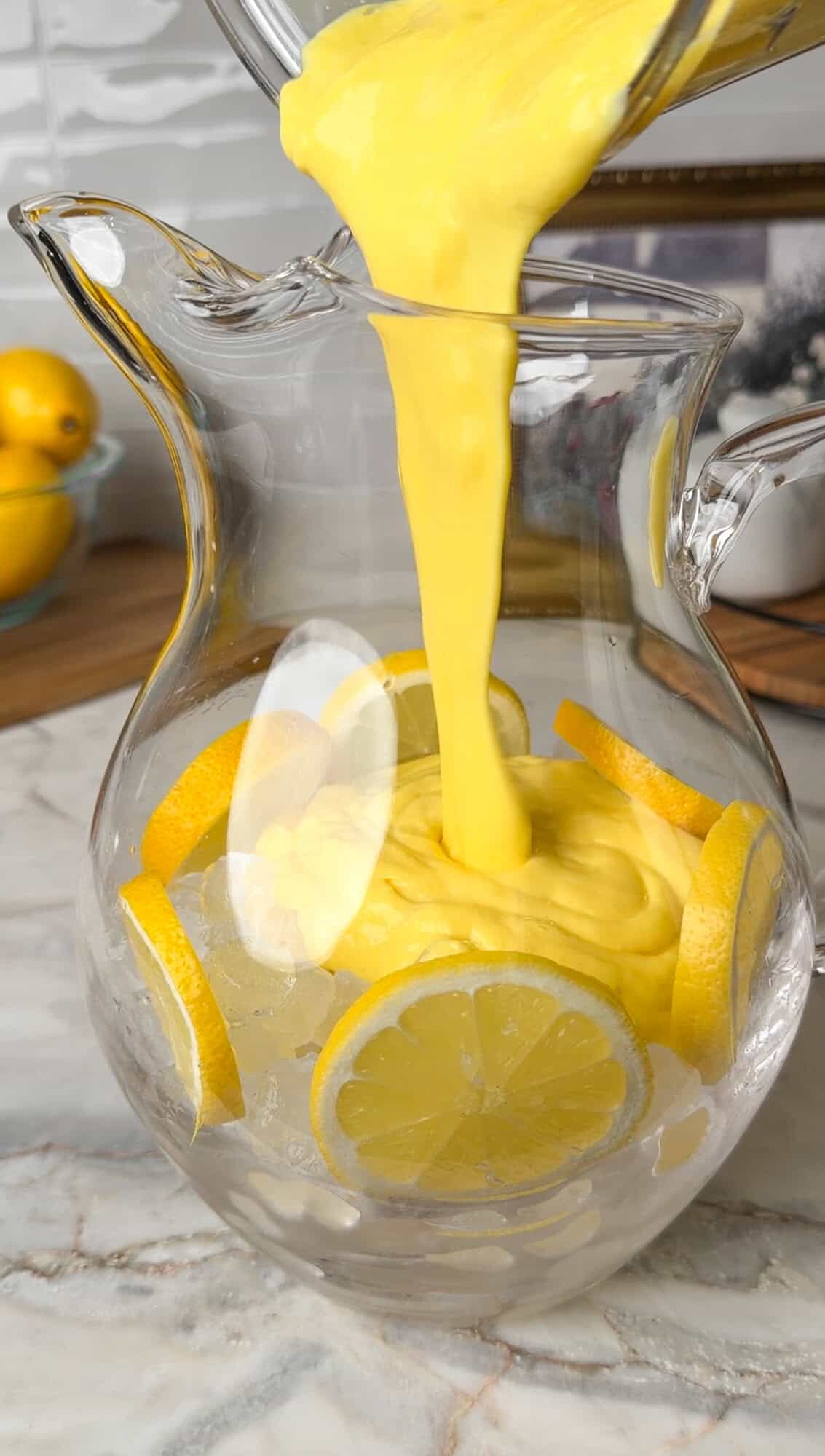 pouring in the mango cream
