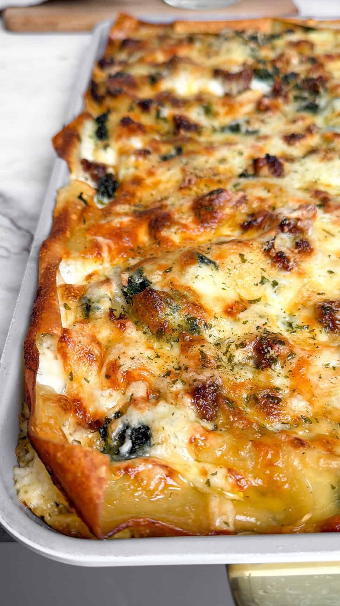 sheet pan lasagna with crispy edges