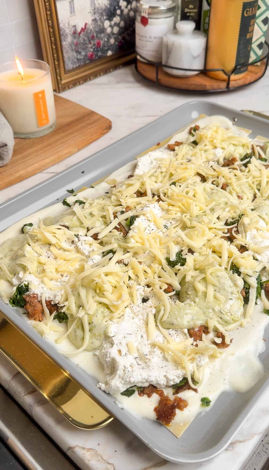 first layer of sheet pan lasagna