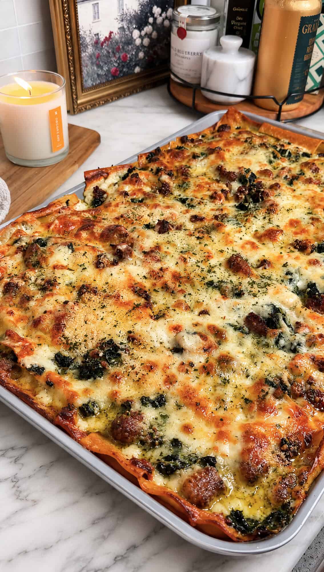 sheet pan lasagna with alfredo sauce