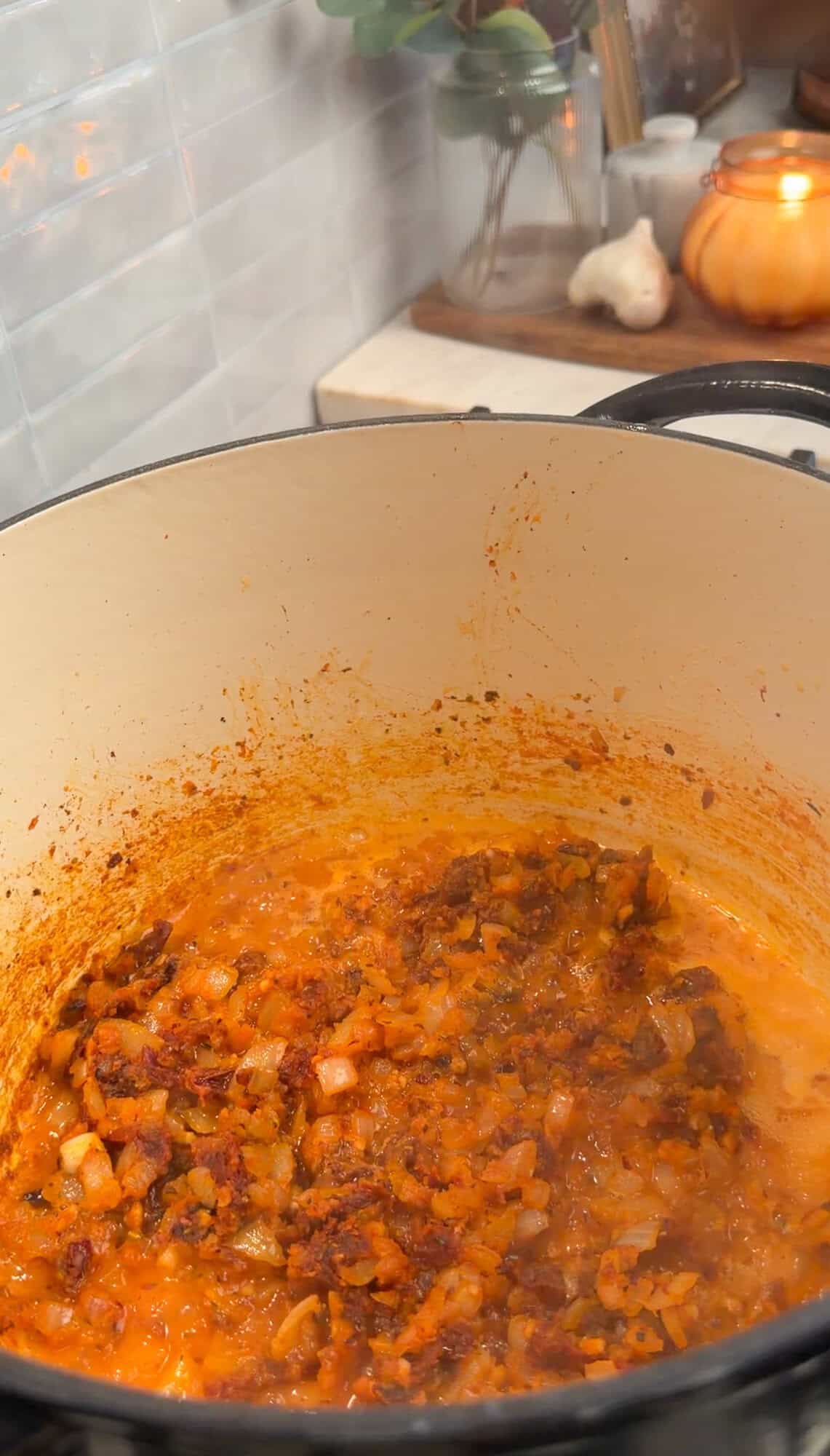 adding wine to sausage gnocchi soup