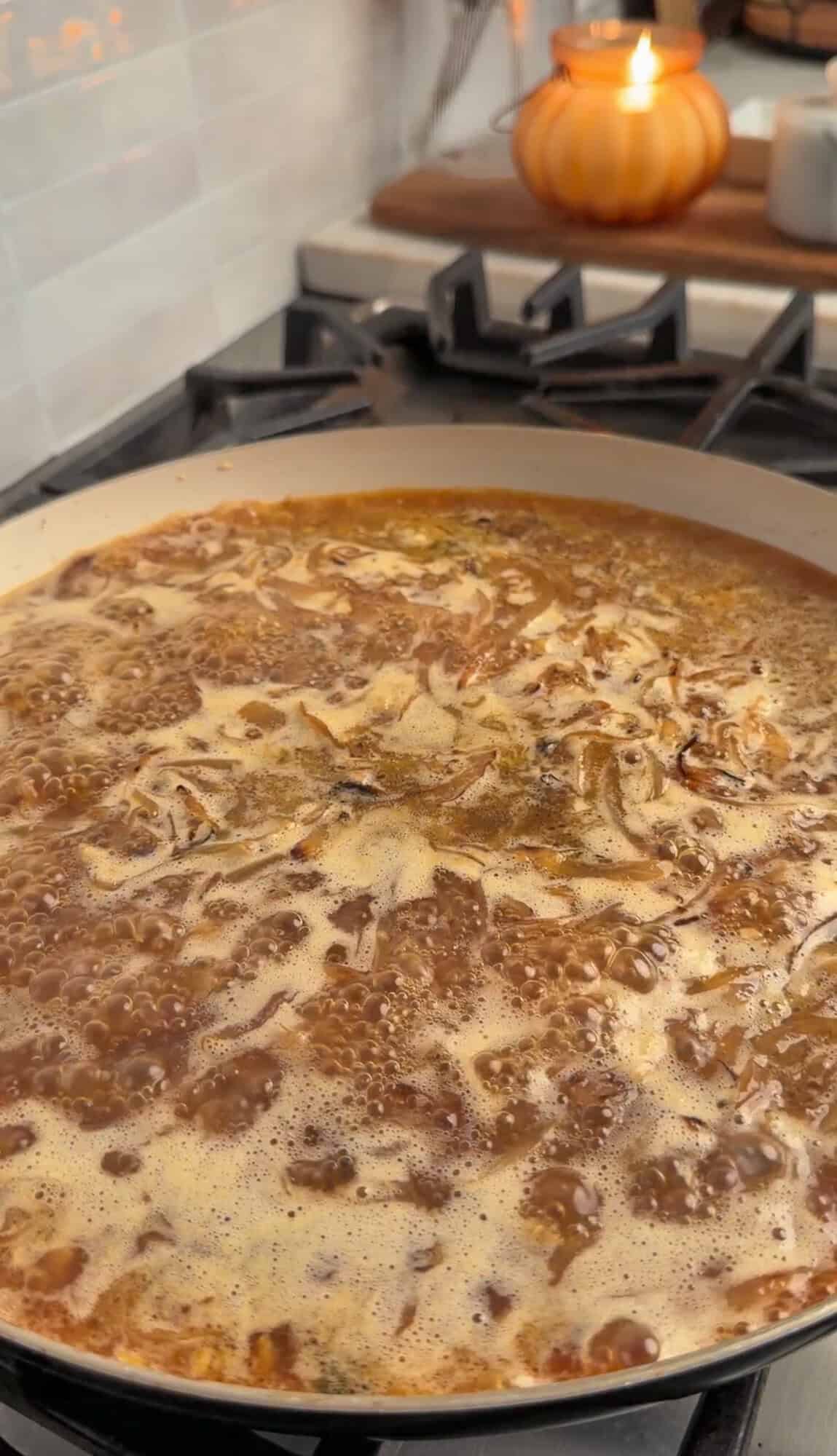 cooking french onion mac and cheese in one pan