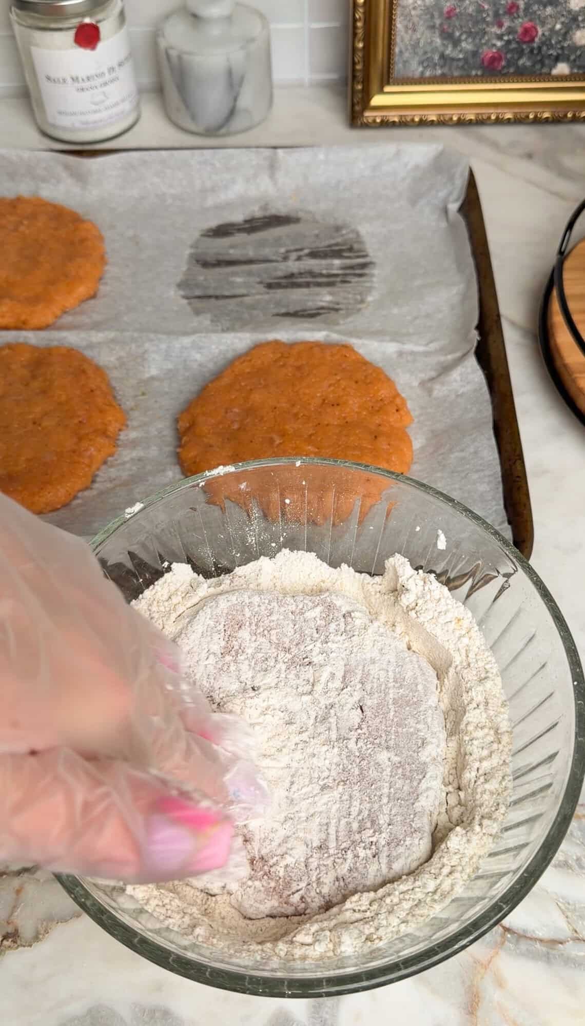 dredging the chicken patties