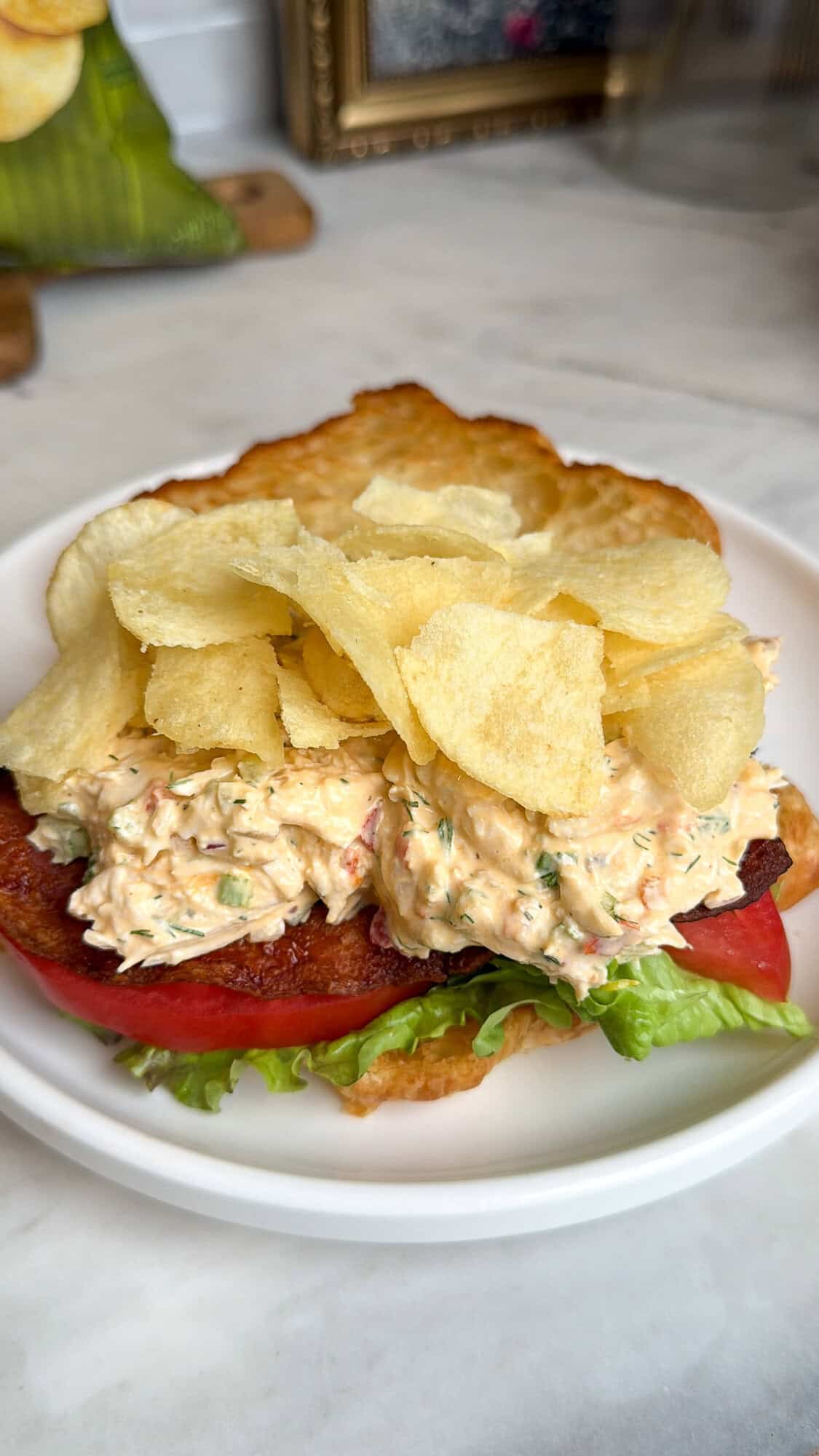 pepperoncini chicken salad on a croissant