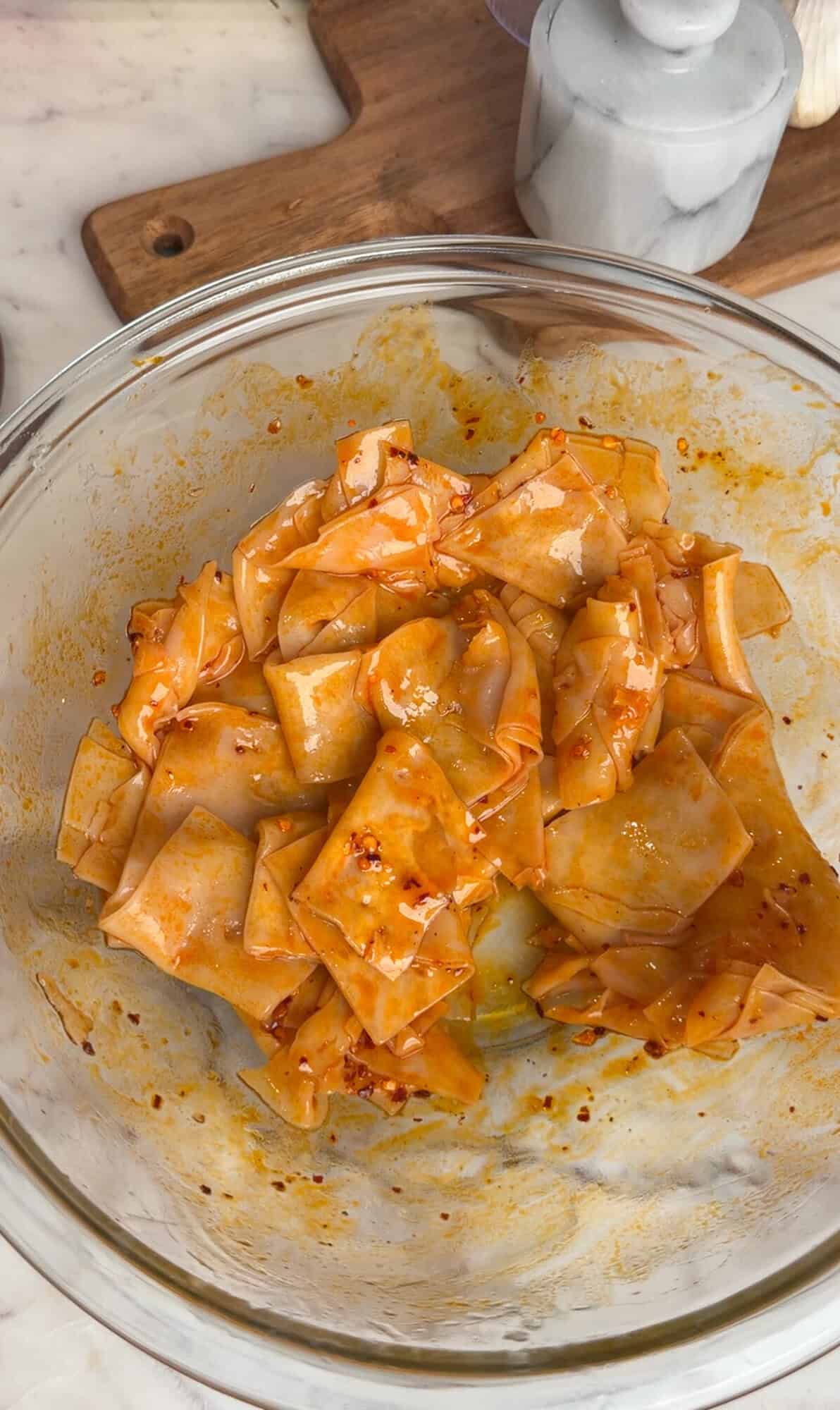 seasoning the pasta for dirty cabbage