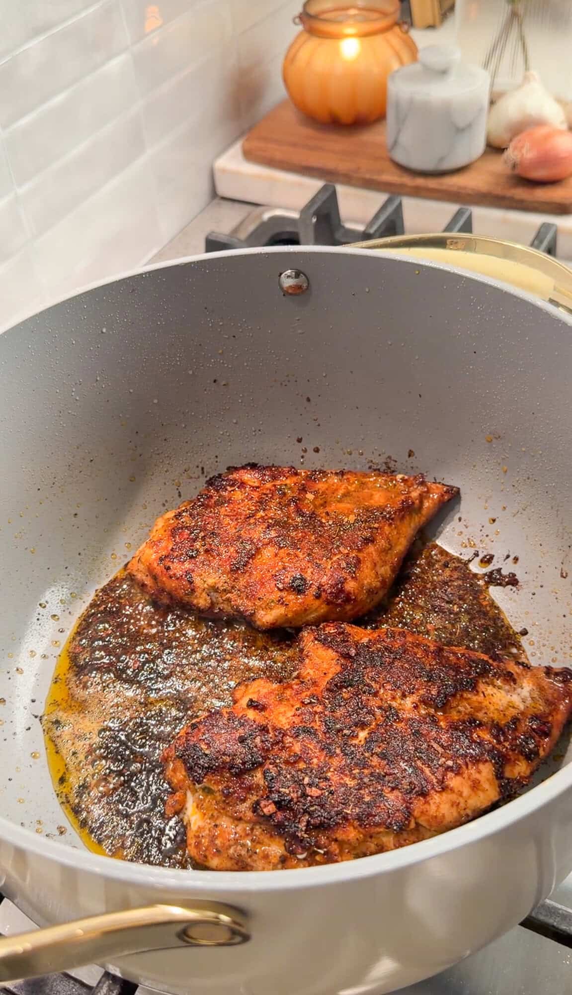 cook the blackened chicken in a dutch oven