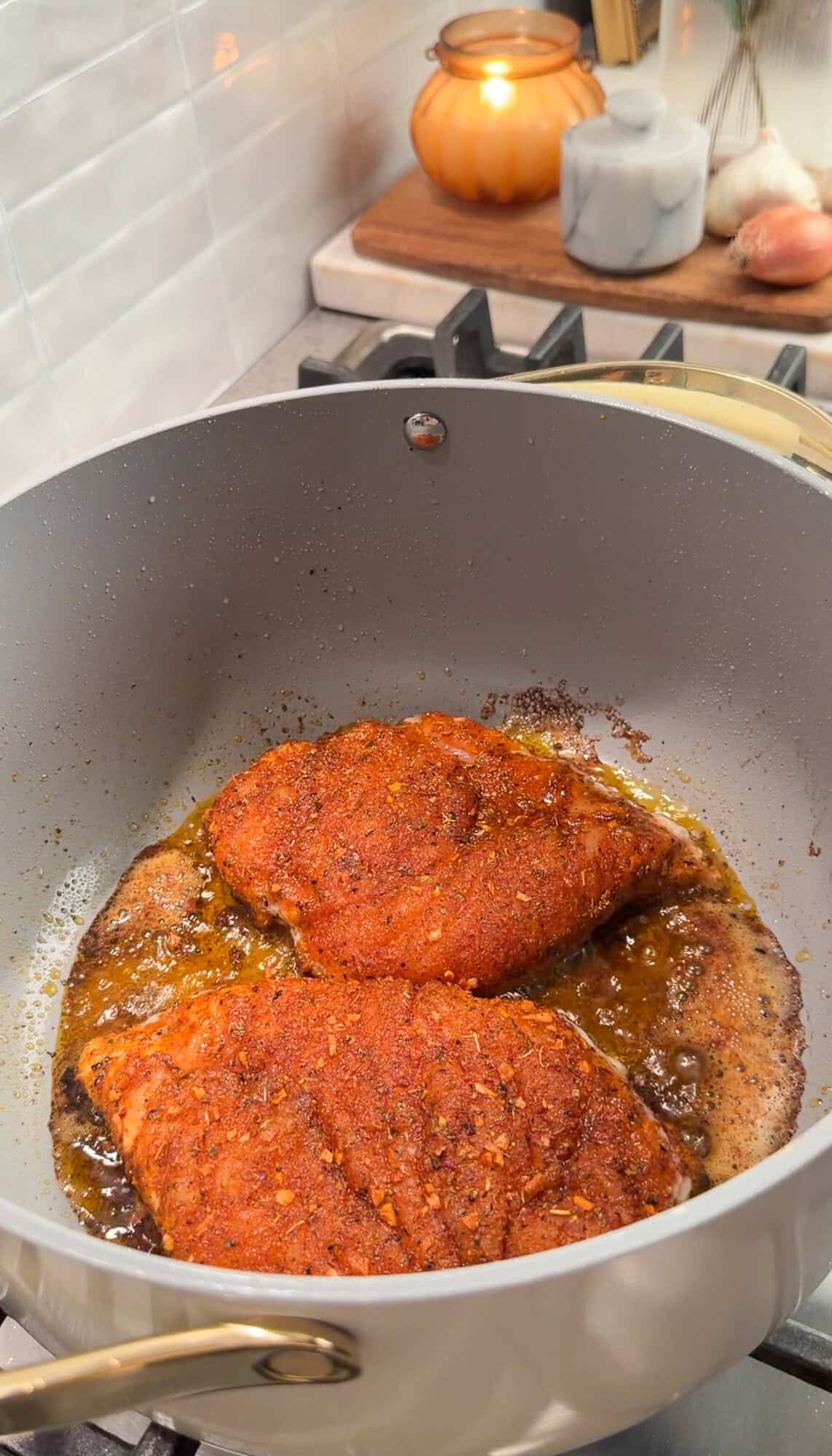 cook the blackened chicken in a dutch oven