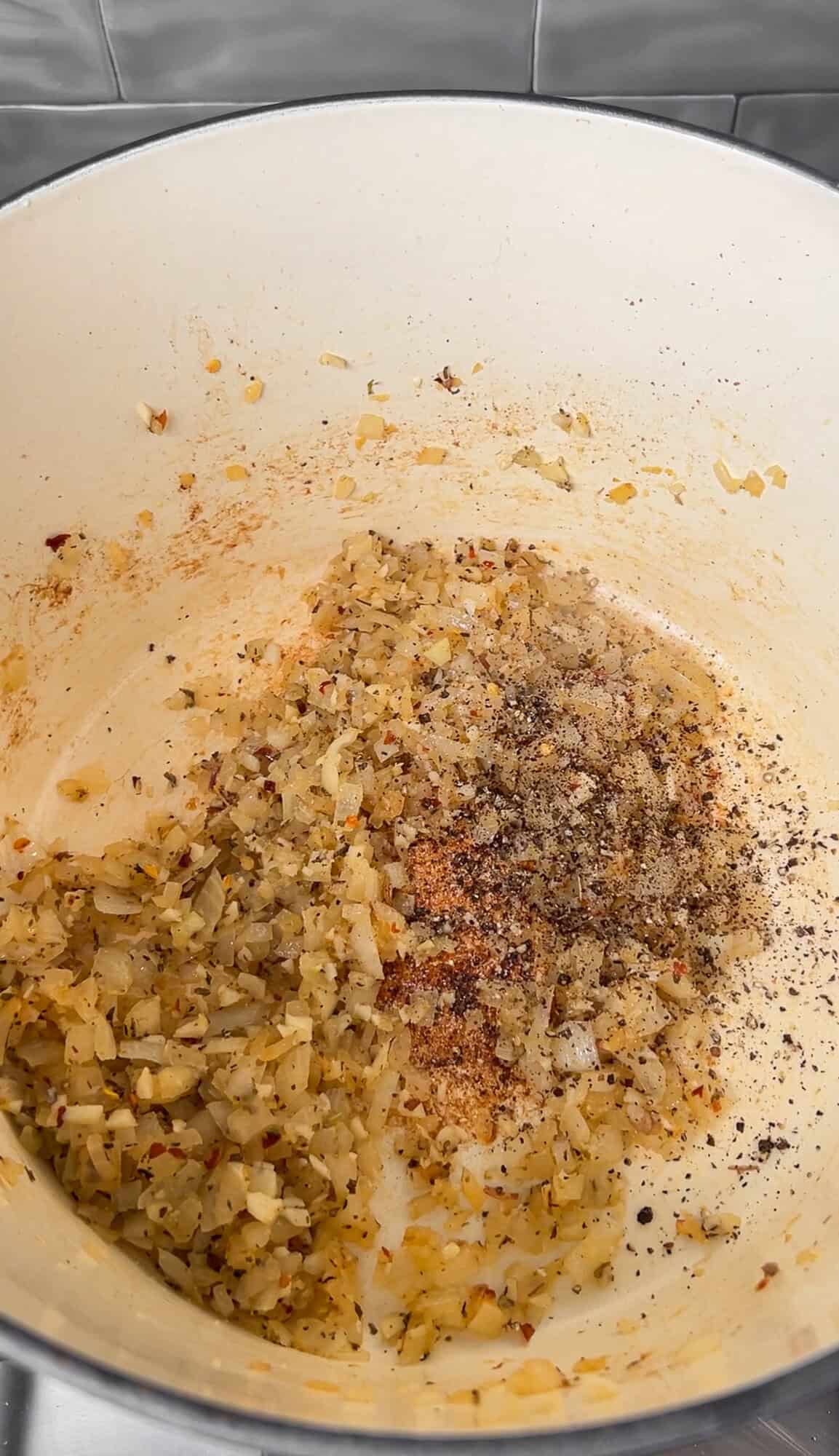 sautéing onions and garlic for lasagna soup