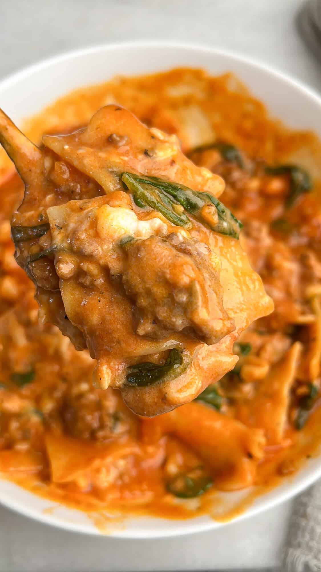 lasagna soup in a bowl