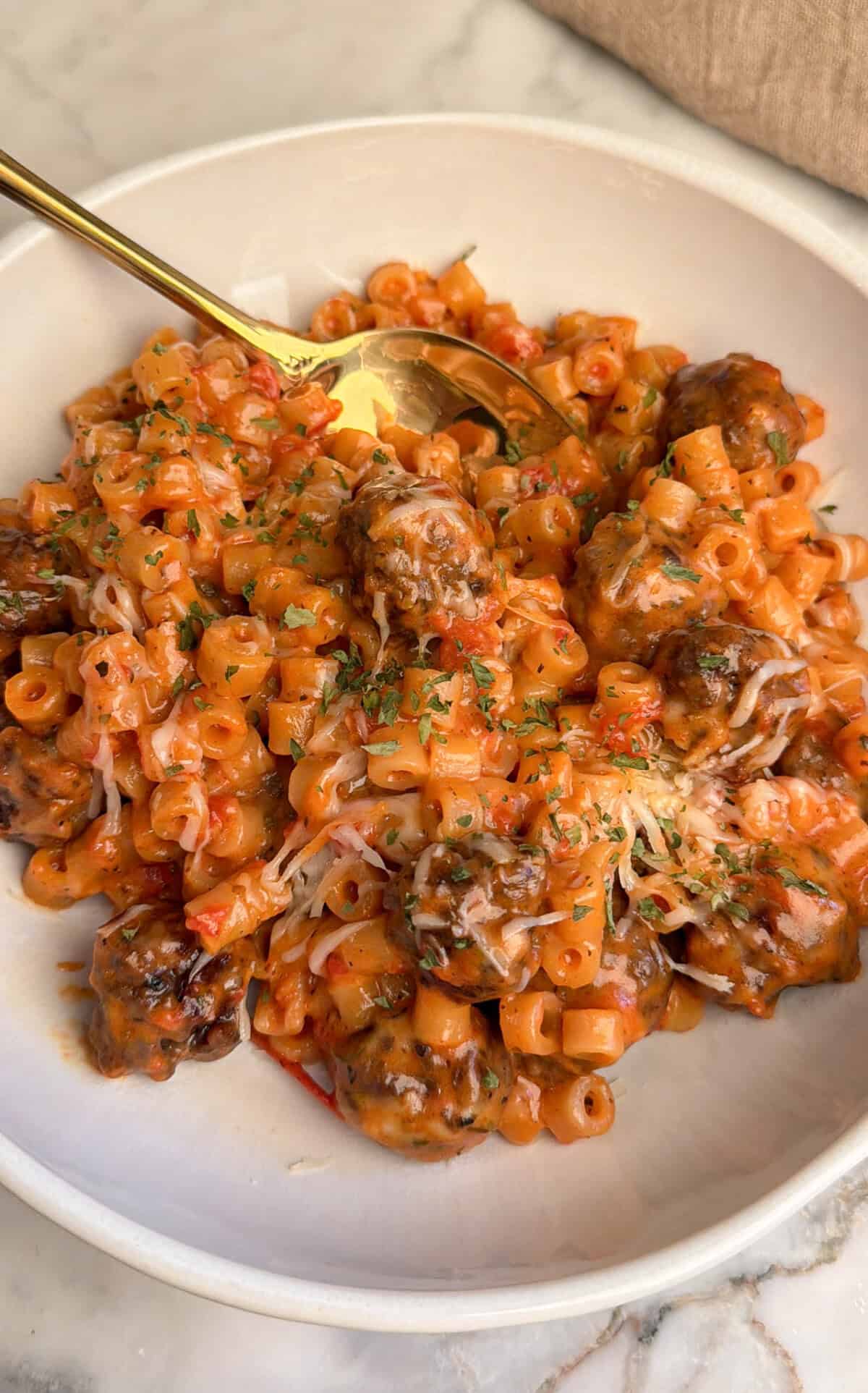 one-pan meatball pasta