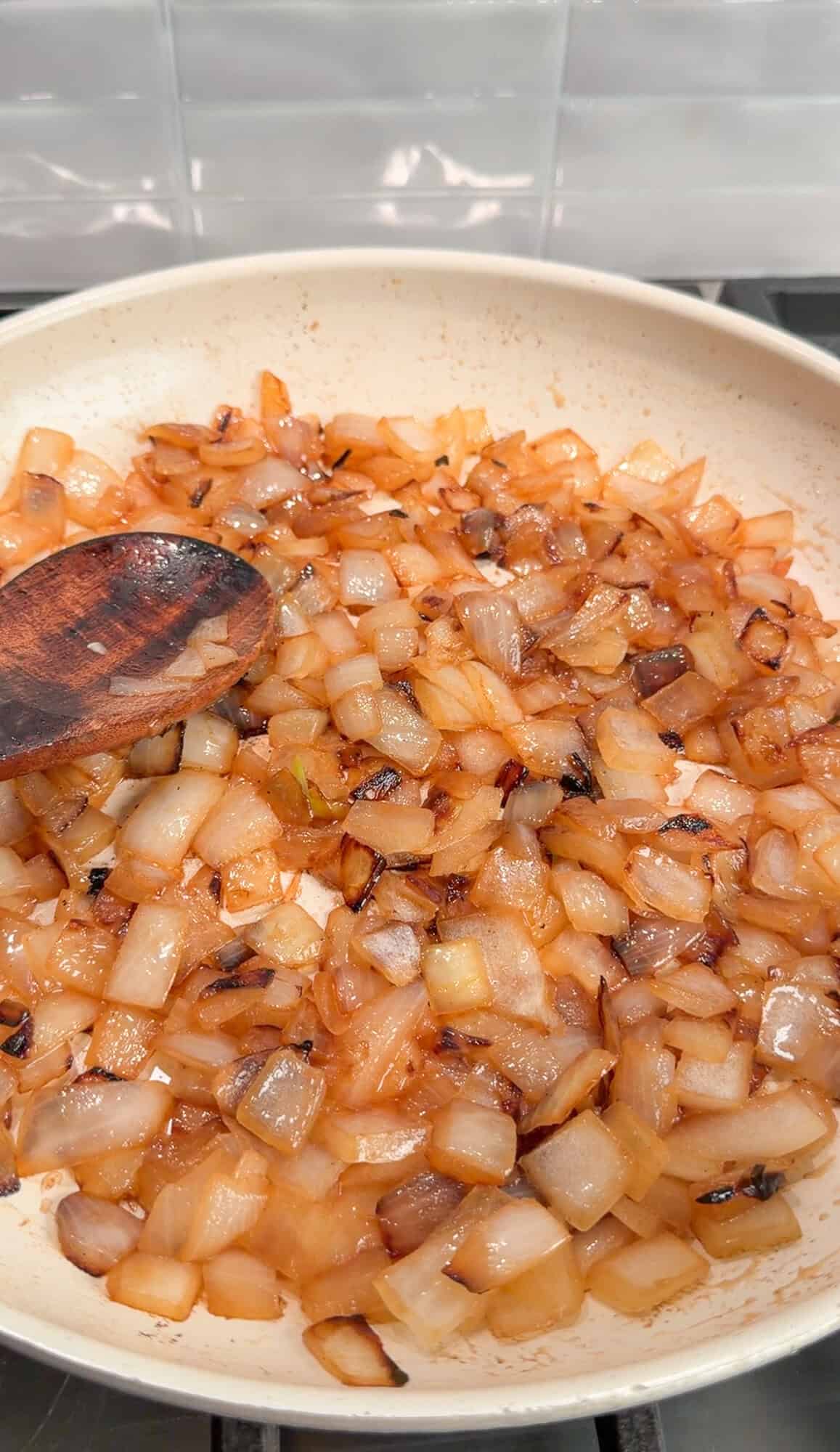caramelizing onions for viral burger bowls