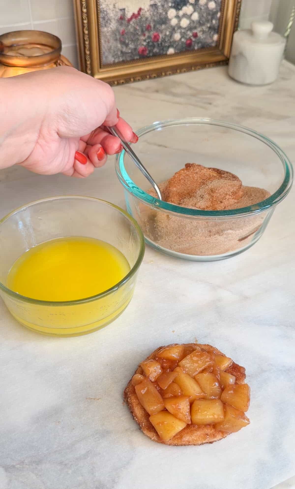assembling apple pie pull apart bread