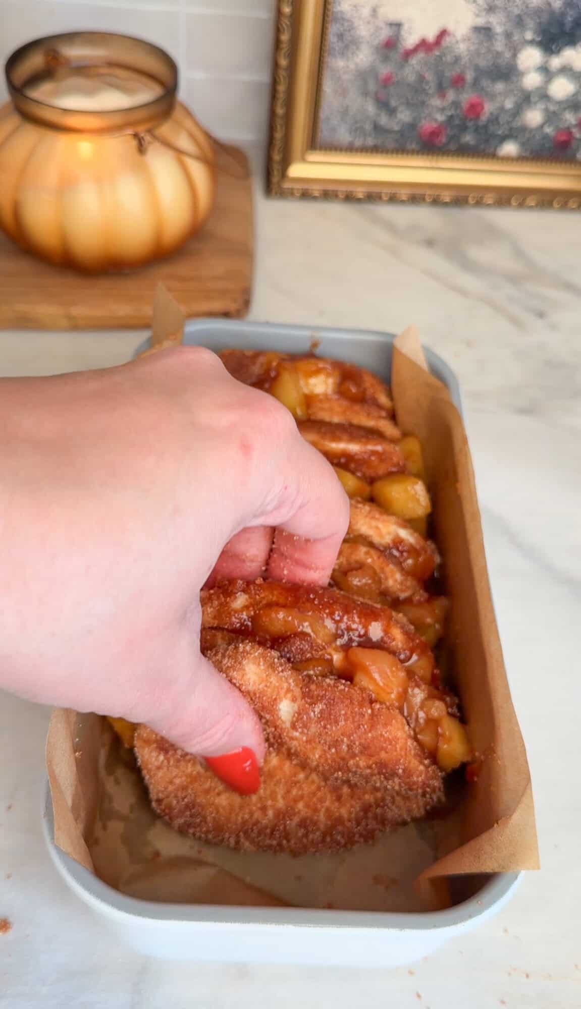 assembling apple pie pull apart bread
