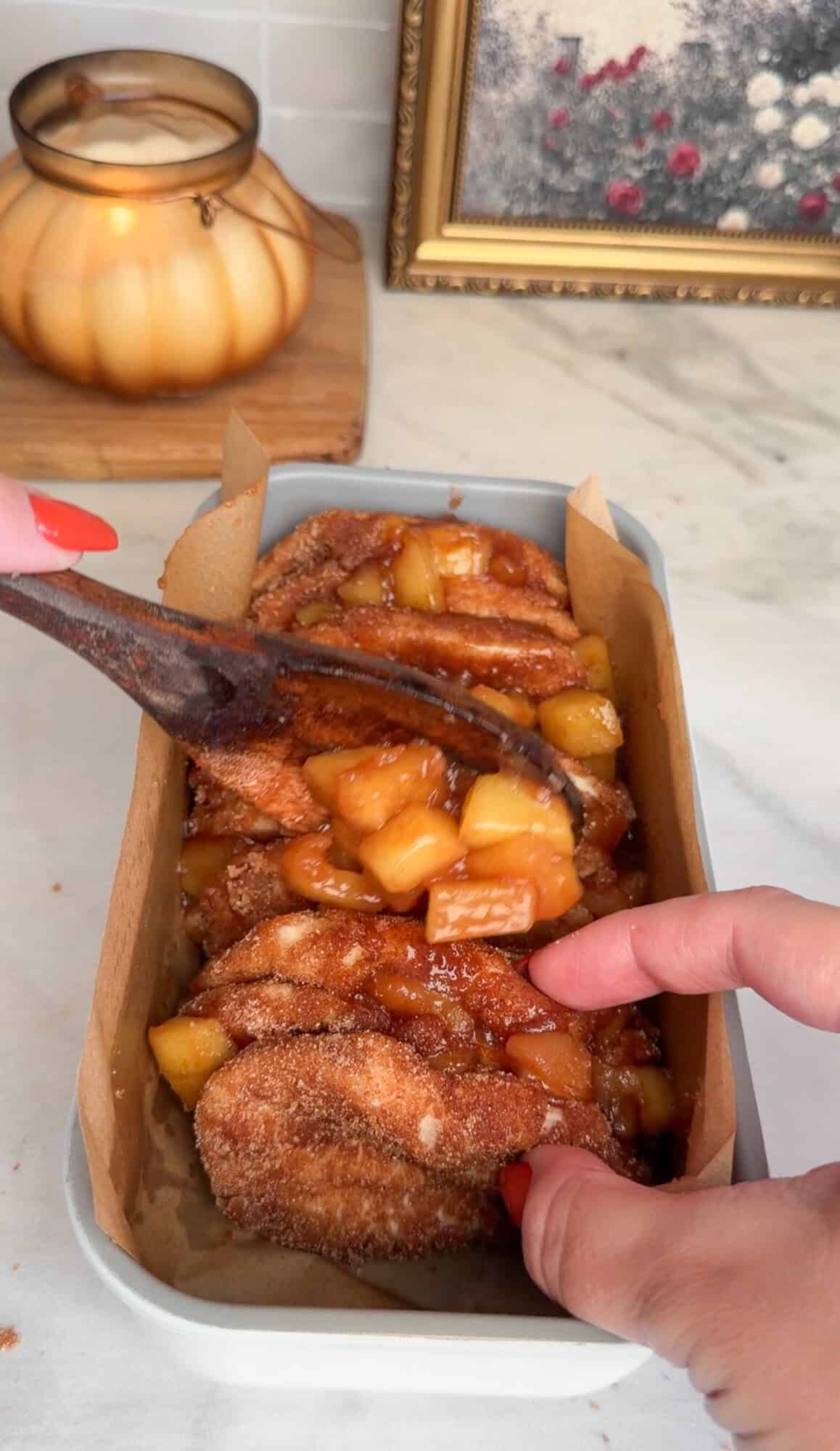 assembling apple pie pull apart bread