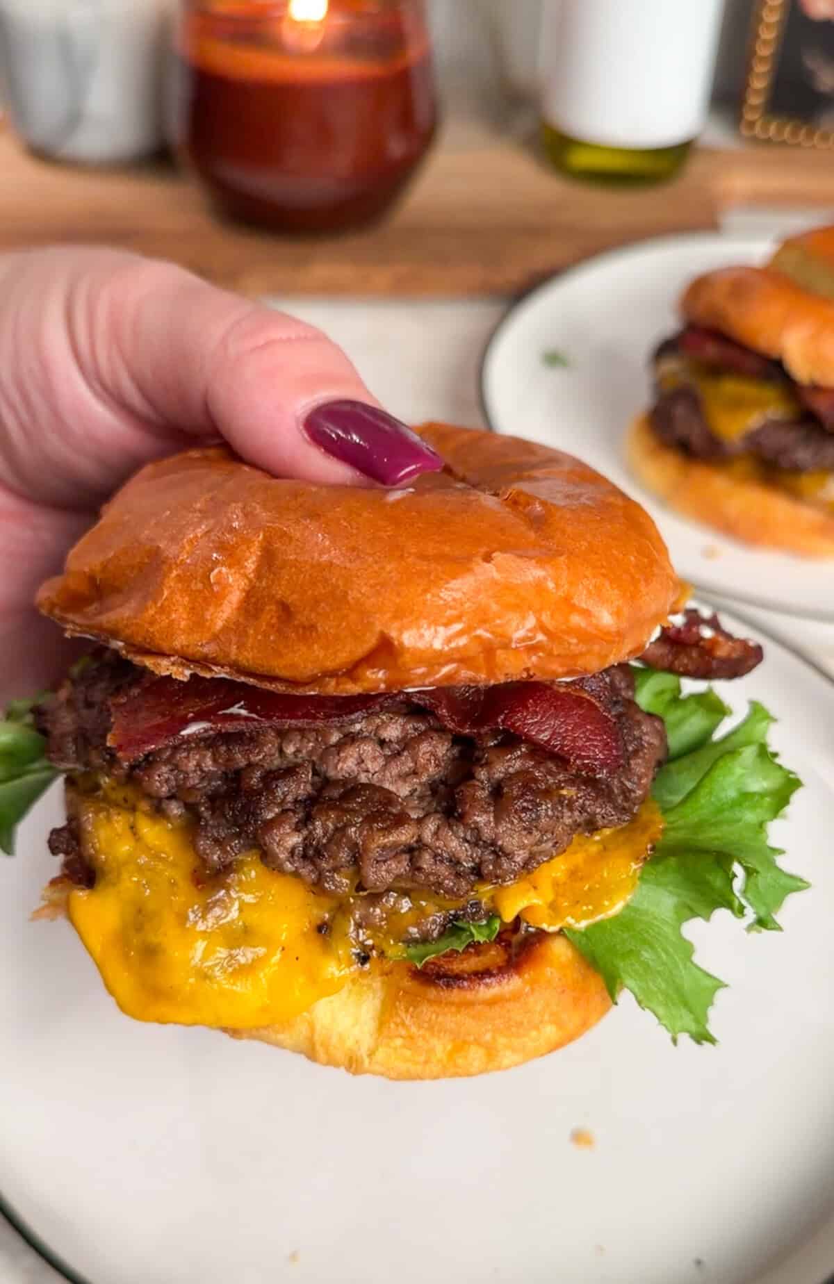 assembled dipped cheeseburger