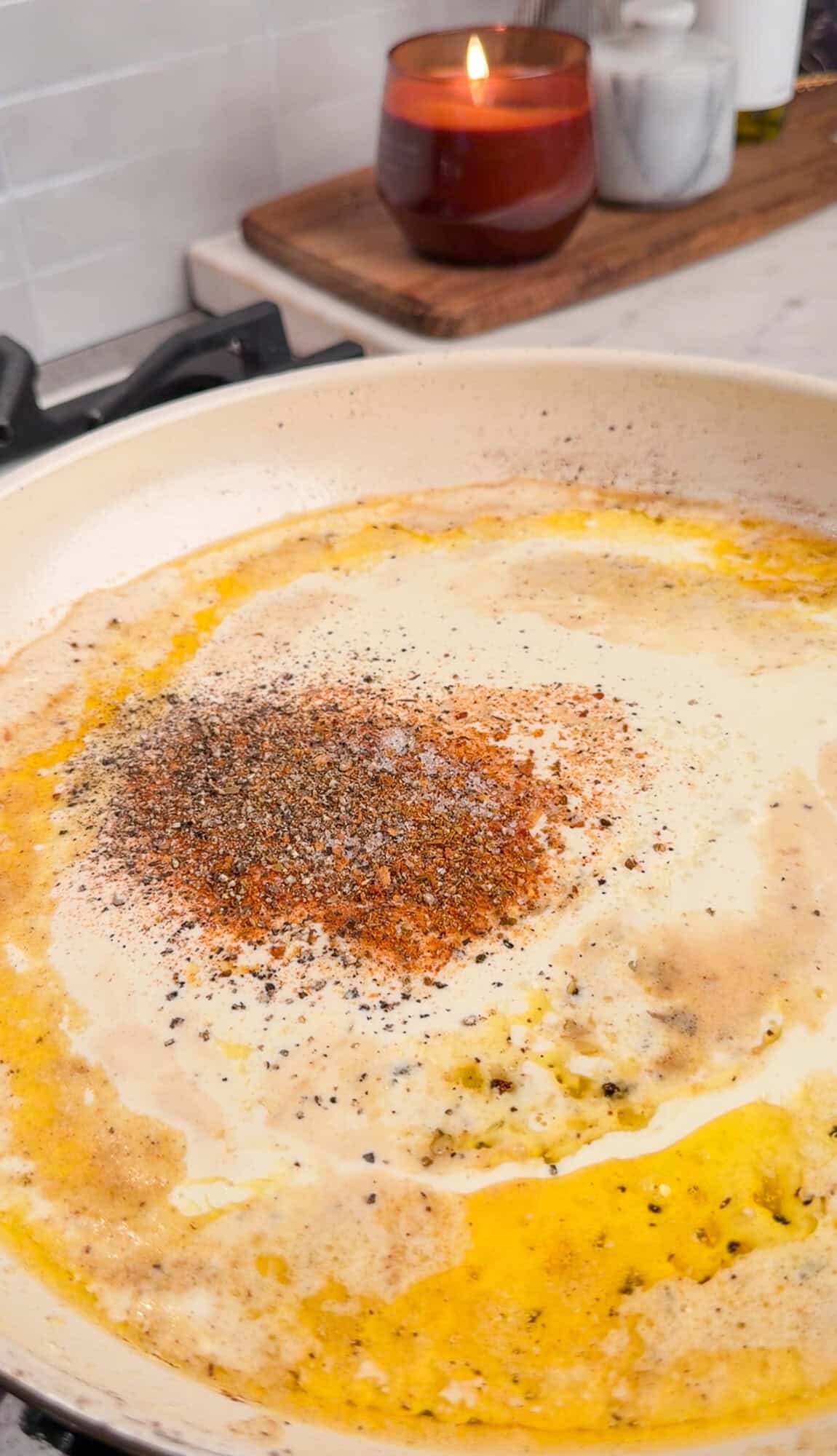 making garlic parmesan sauce for dipped cheeseburgers