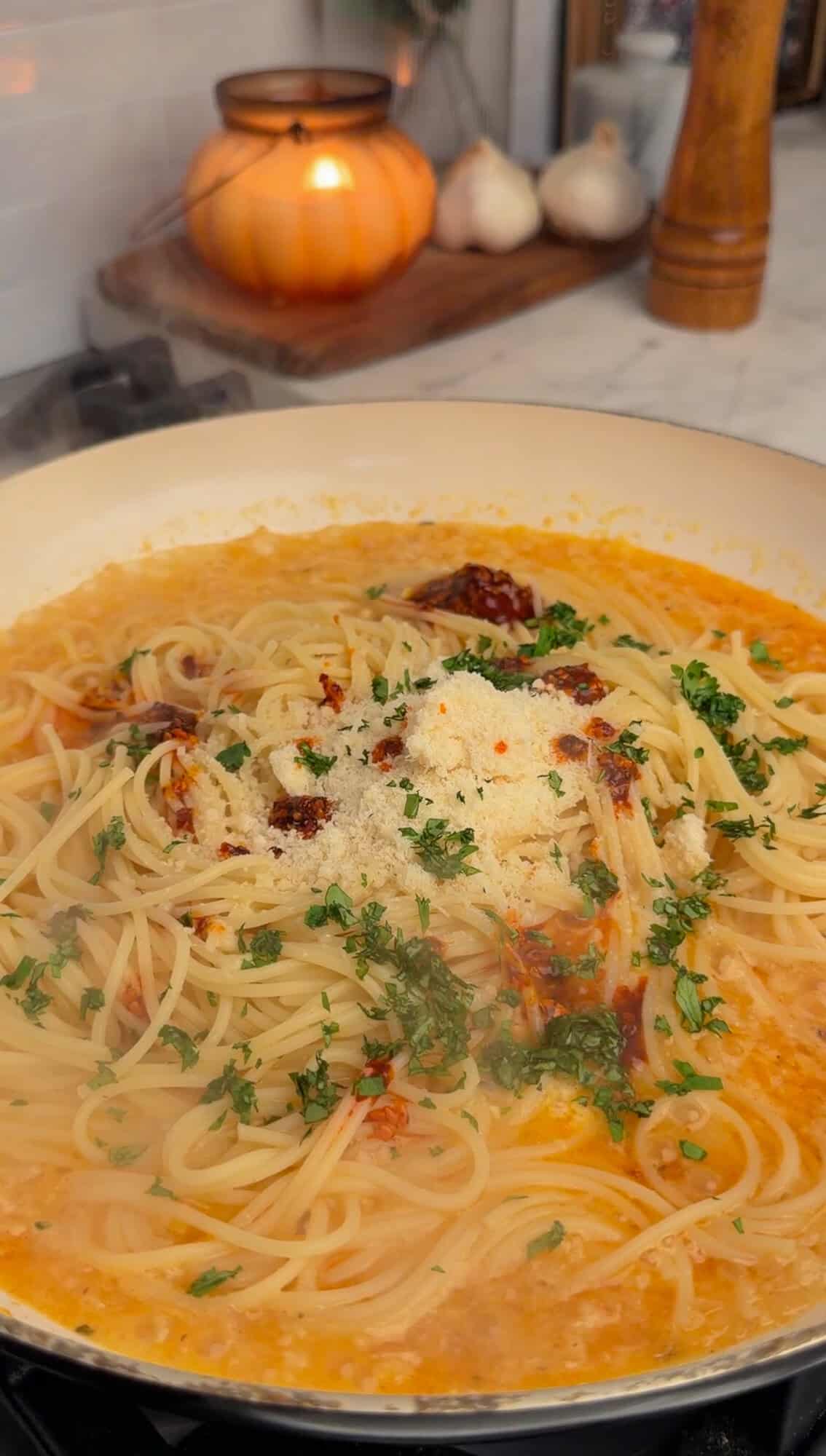 adding parmesan and parsley