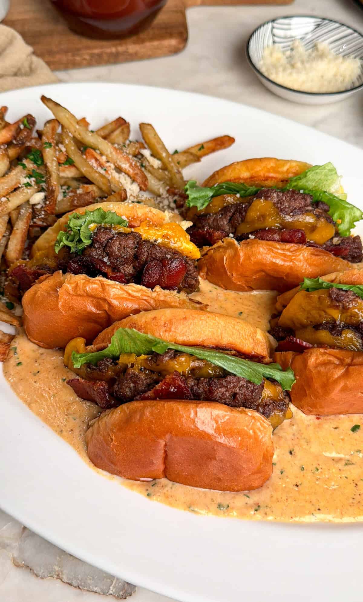garlic parmesan dipped cheeseburgers