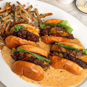 garlic parmesan dipped cheeseburgers