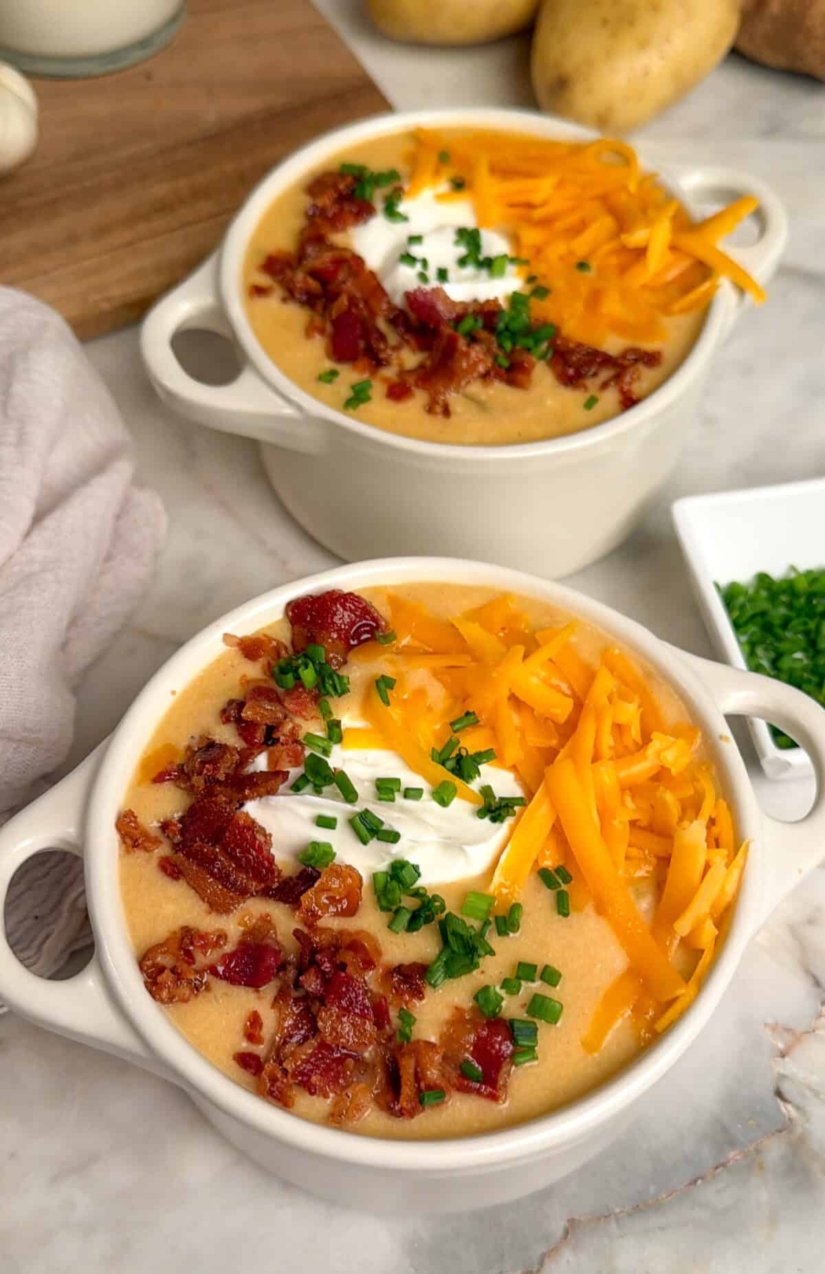 loaded baked potato soup with bacon and cheddar