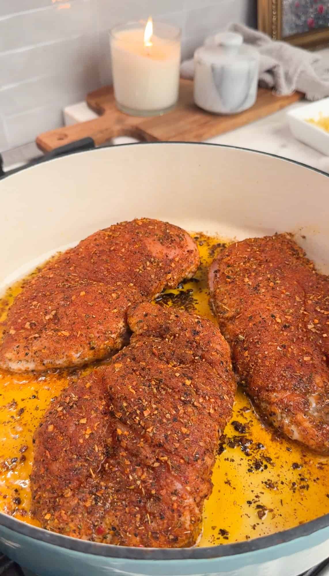 browning the cajun chicken in a skillet