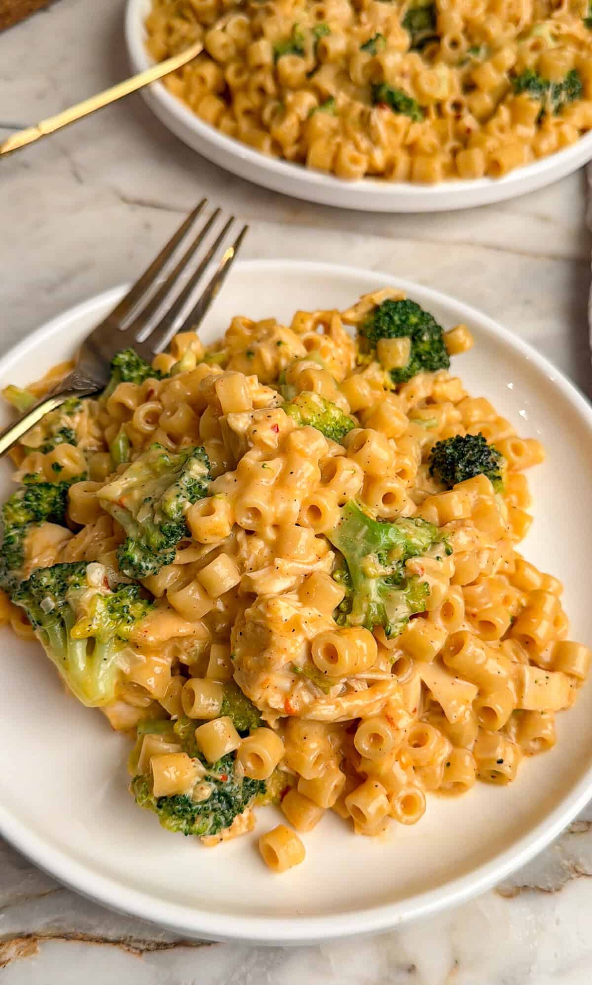 broccoli cheddar pasta on a plate